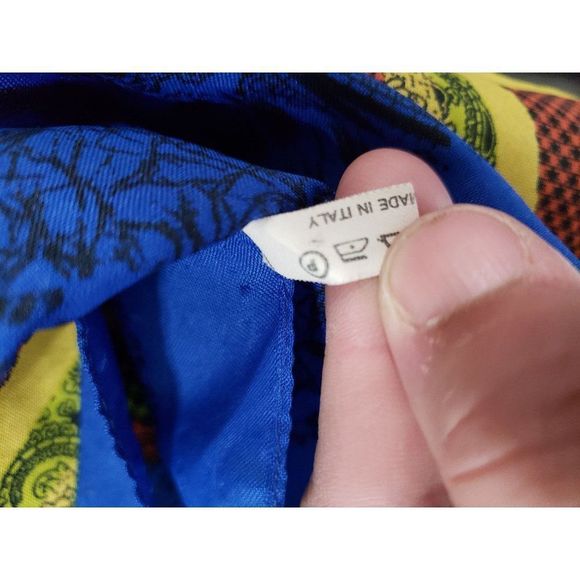 Boho blue zigzag multiple colored paisley print made in Italy scarf‎ wrap - Picture 3 of 12